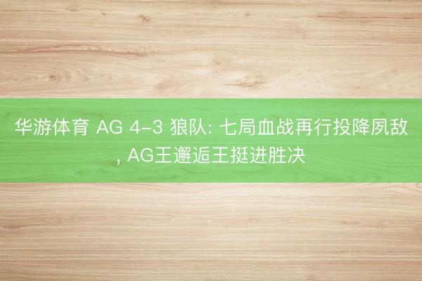 华游体育 AG 4-3 狼队: 七局血战再行投降夙敌， AG王邂逅王挺进胜决